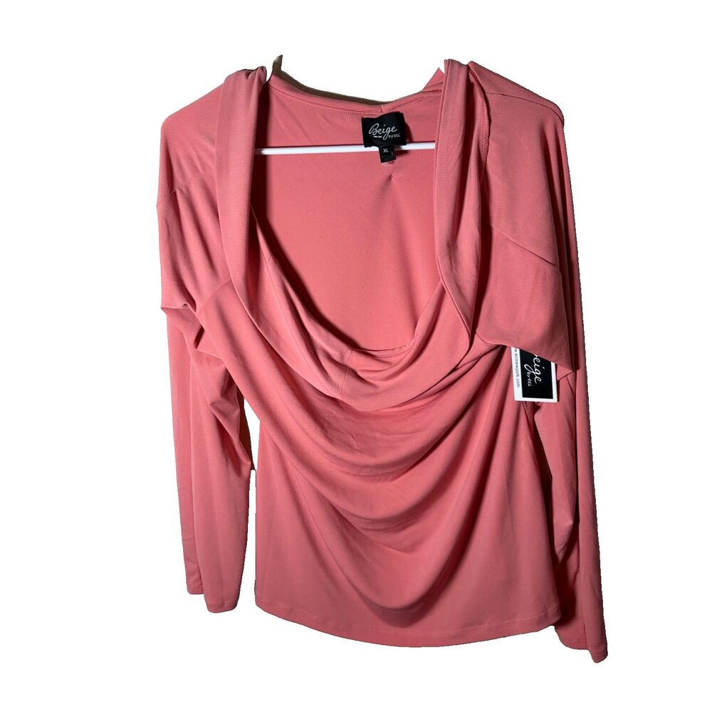 Beige by Eci Blouse Women's XL Pink Cowl Neck 3/4 Sleeve Career Shirt Top